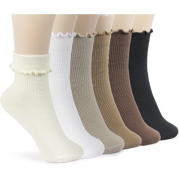 🆕Women Cream Casual Ankle Socks Cute Ruffle Lightweight Thin Cuff Frilly Design - Picture 1 of 6